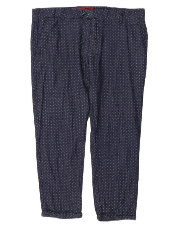 Zara Mens Crop Tapered Chino Trousers EU 42 Large W32 L23 Navy Blue Spotted