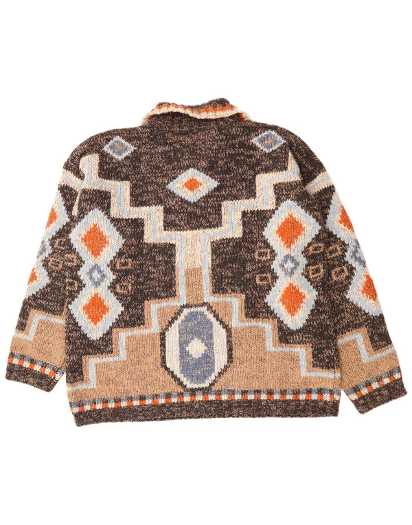 Vintage Damen Rollkragenpullover Pullover UK 18 XL Braune geometrische Wolle