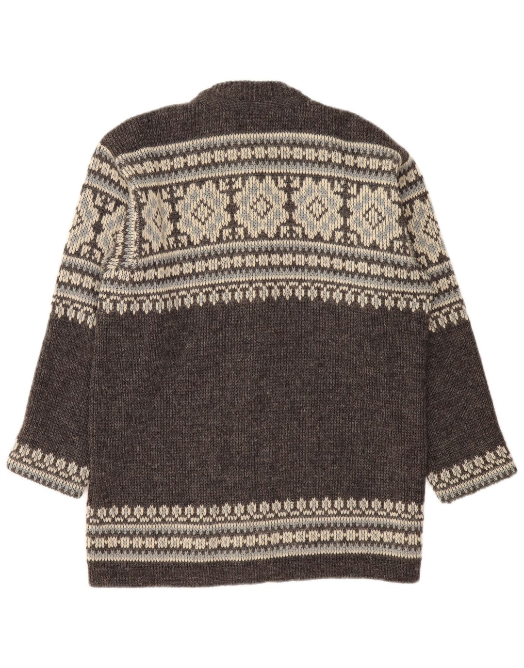 NORDSTRIKK Herren-Strickjacke, klein, graue Fair-Isle-Schurwolle