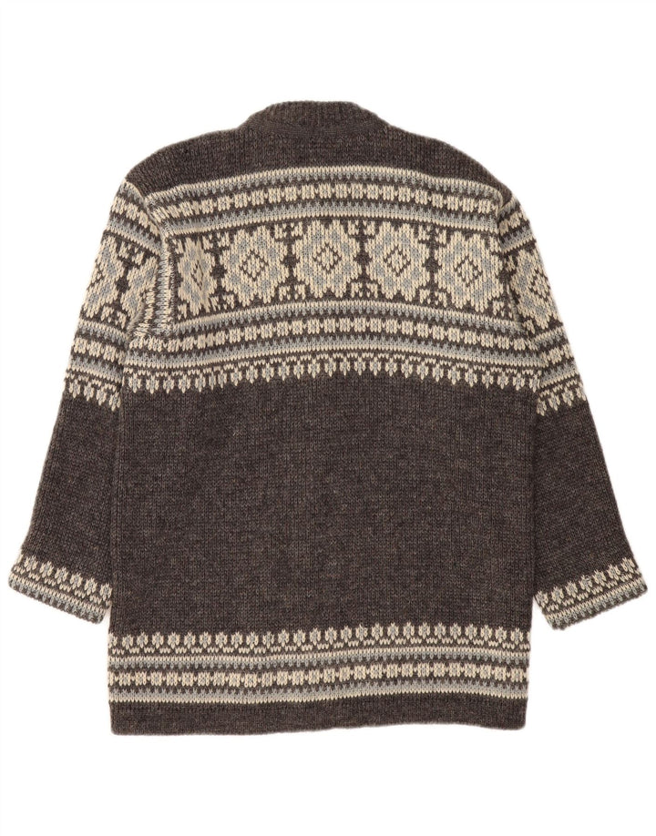 NORDSTRIKK Herren-Strickjacke, klein, graue Fair-Isle-Schurwolle