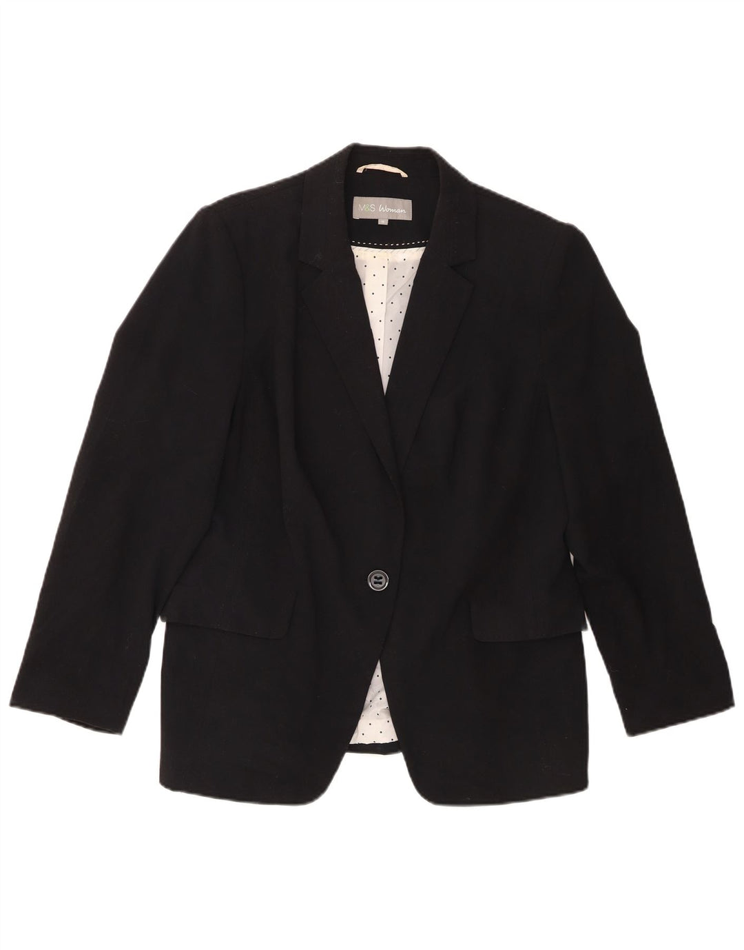 Marks & Spencer Damen-Blazerjacke mit 1 Knopf, UK 16, Größe L, Schwarz, Polyester