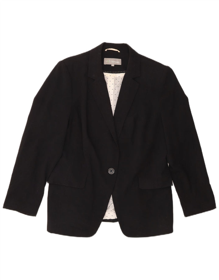 Marks & Spencer Damen-Blazerjacke mit 1 Knopf, UK 16, Größe L, Schwarz, Polyester