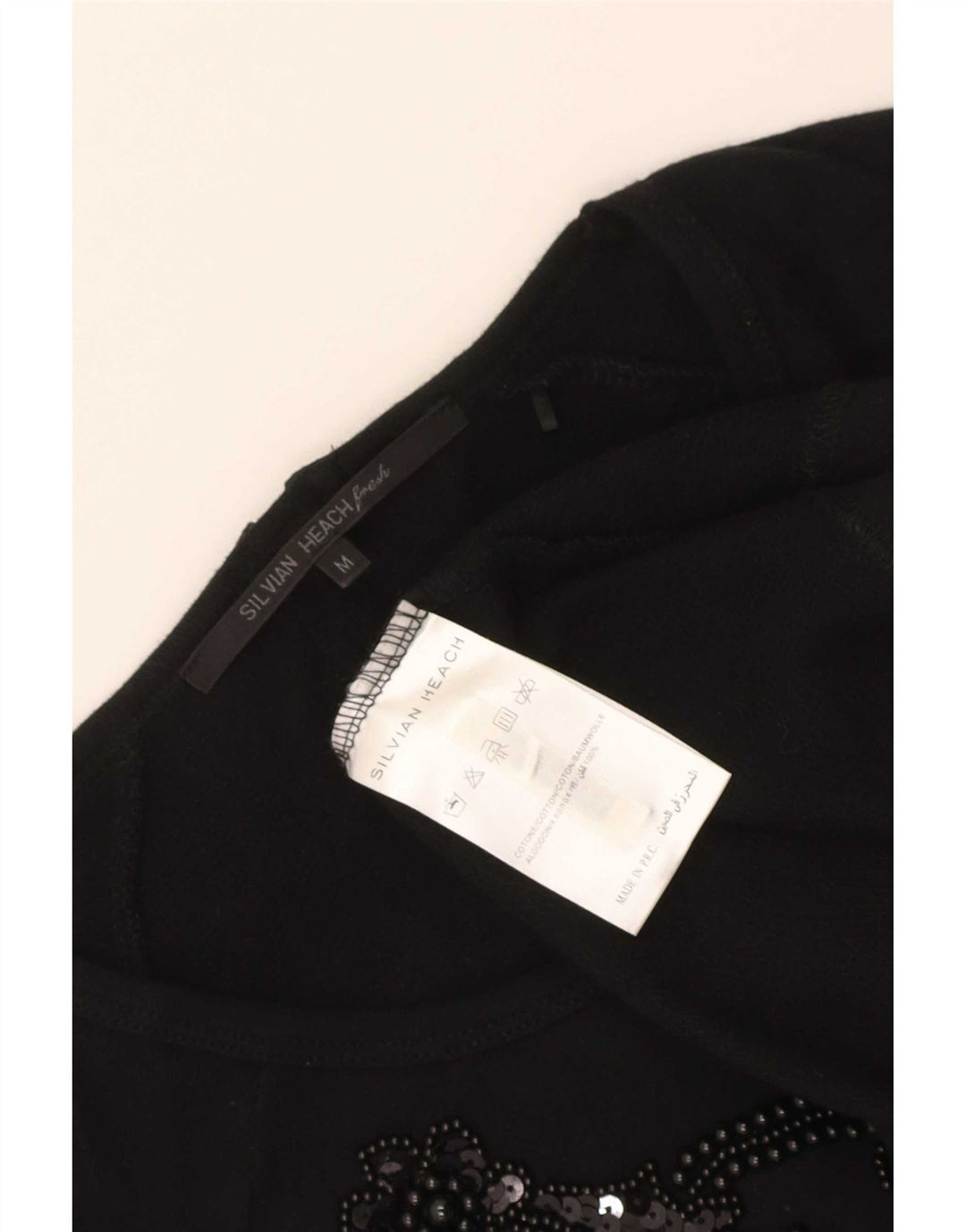 Silvian Heach Damen Graphic Top Langarm UK 12 Mittelschwarze Baumwolle
