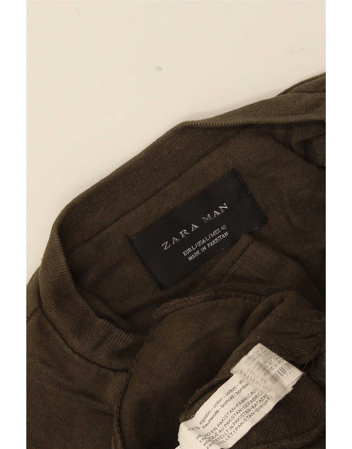 Zara Herren-Trainingsanzug-Top-Jacke, große Khaki-Baumwolle