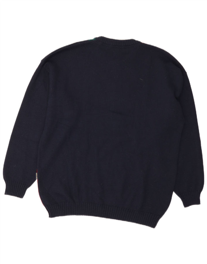 White Sails Herren-Pullover mit Rundhalsausschnitt, groß, marineblaue Colourblock-Wolle