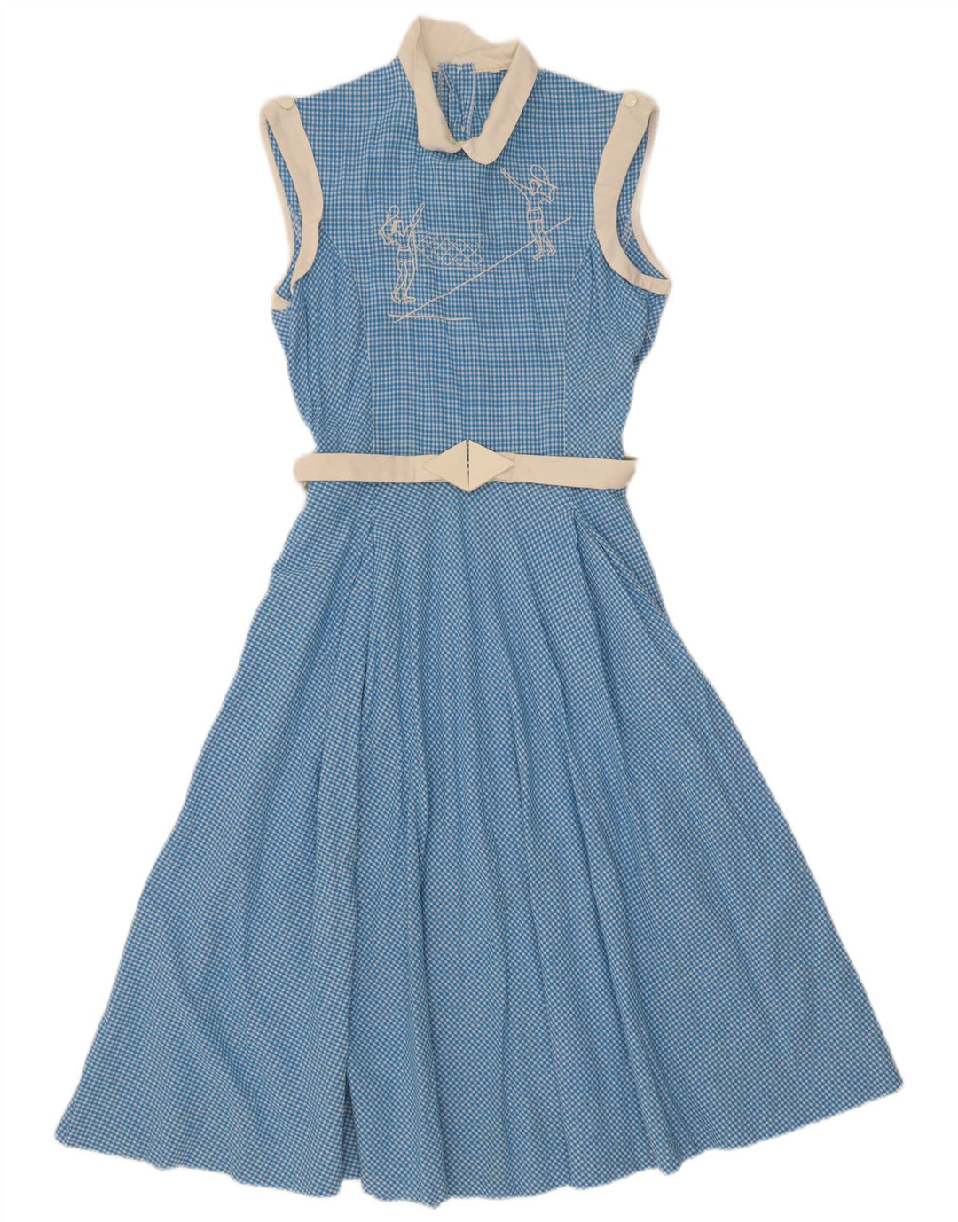 Vintage Damen Ärmelloses Maxikleid UK 10 Small Blue Gingham
