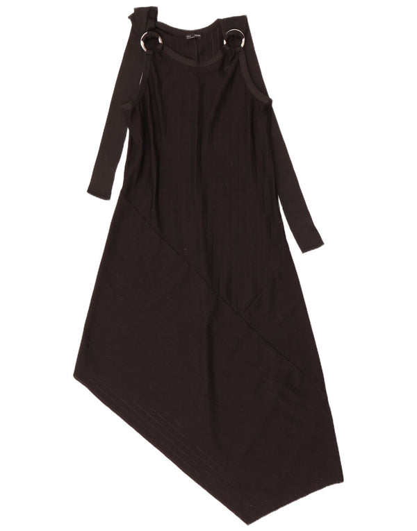 Langärmliges asymmetrisches Damenkleid von Zara, UK 12, Mittelschwarz, Nadelstreifen