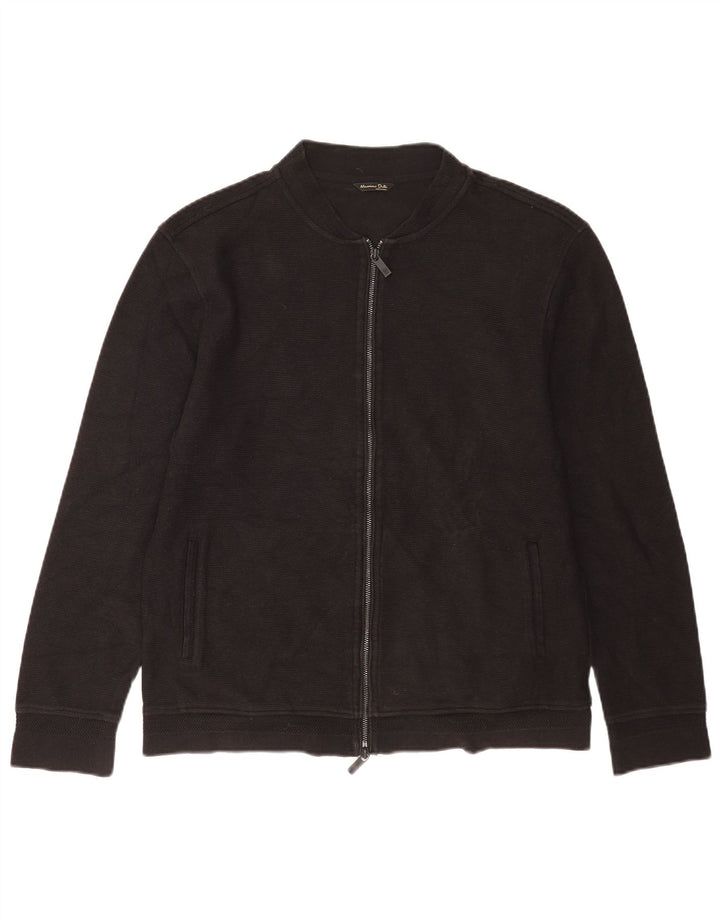 Massimo Dutti Herren-Strickjacke, groß, aus schwarzer Baumwolle