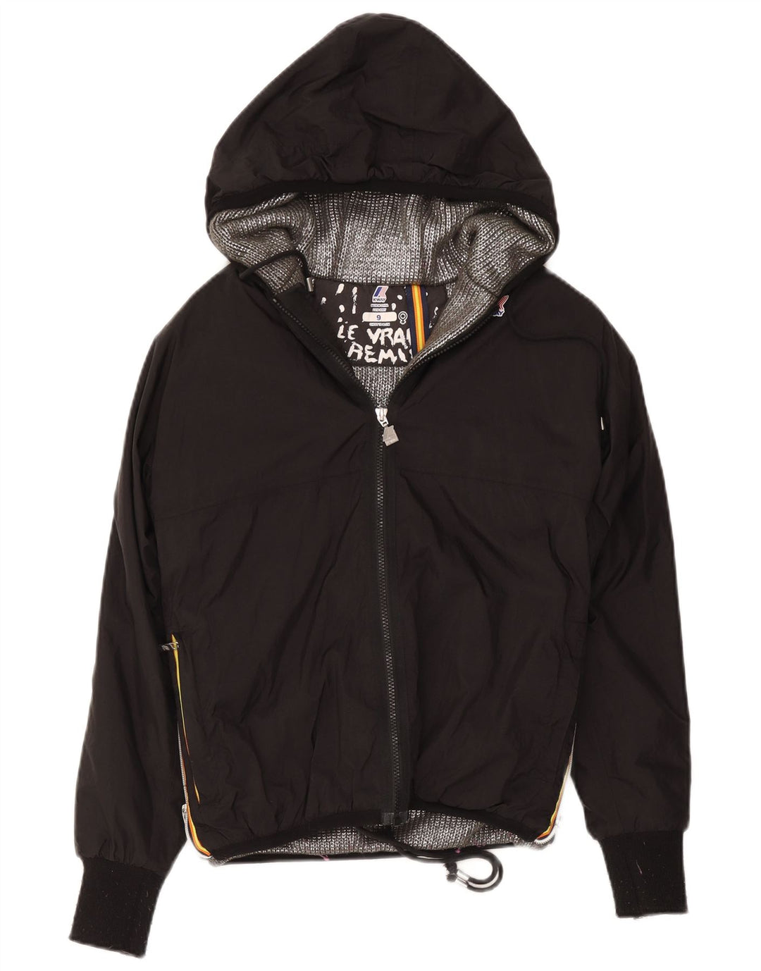K-Way Mädchen-Windbreaker-Mantel mit Kapuze, 8–9 Jahre, schwarzes Polyester