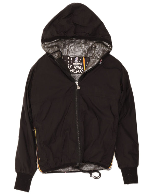 K-Way Mädchen-Windbreaker-Mantel mit Kapuze, 8–9 Jahre, schwarzes Polyester