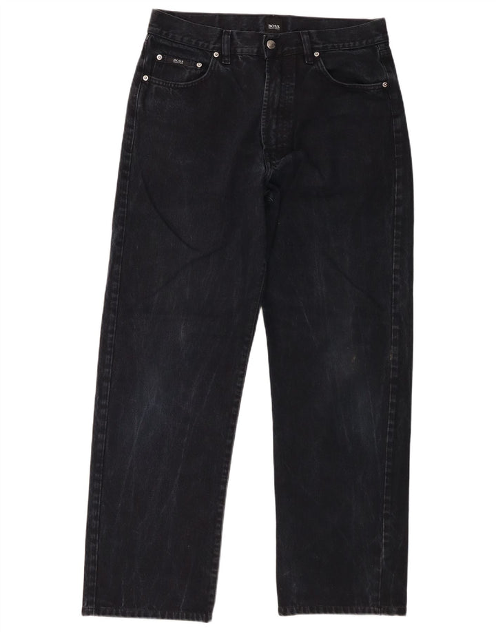 Hugo Boss Herren Straight Jeans W34 L30 Schwarze Baumwolle