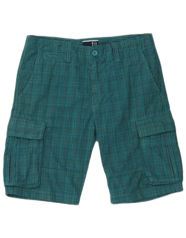 Sergio Tacchini Herren Cargoshorts IT 48 Medium W32 Blau karierte Baumwolle