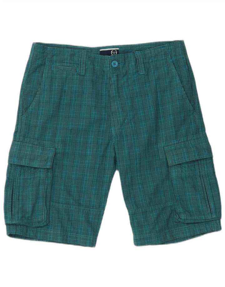 Sergio Tacchini Herren Cargoshorts IT 48 Medium W32 Blau karierte Baumwolle