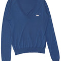 Dsquared2 Damen-Pullover mit V-Ausschnitt, UK 12, mittelblaue Seide