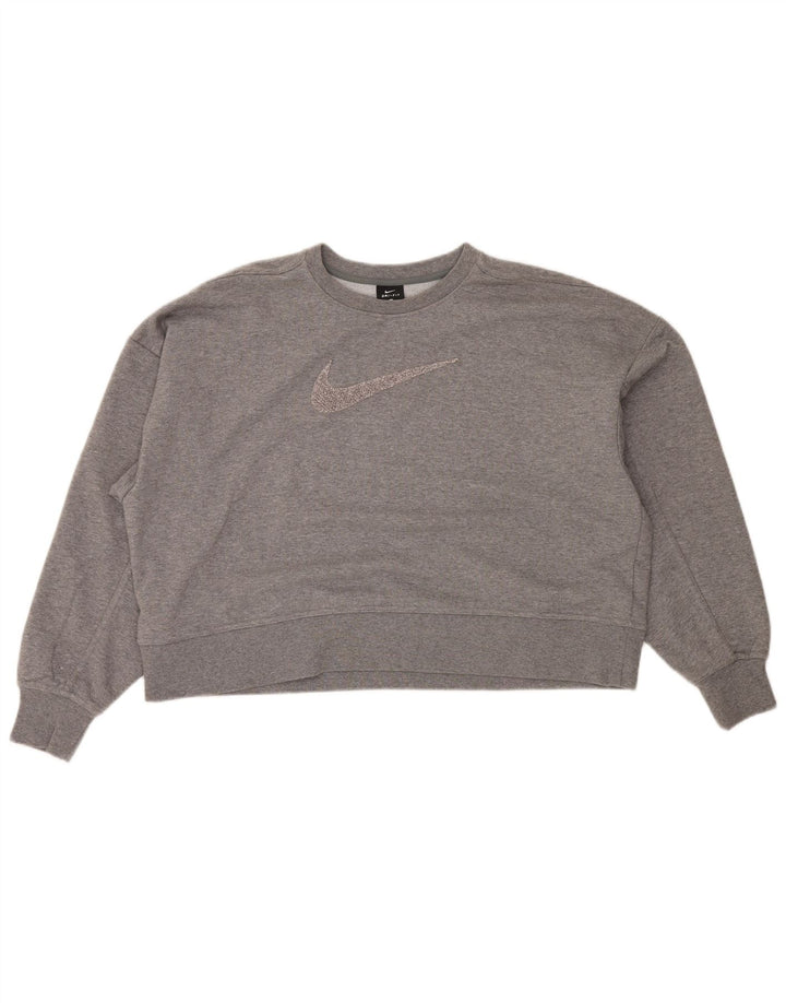 NIKE Womens Oversized Graphic Crop Sweatshirt Pullover UK 16 Large Grau