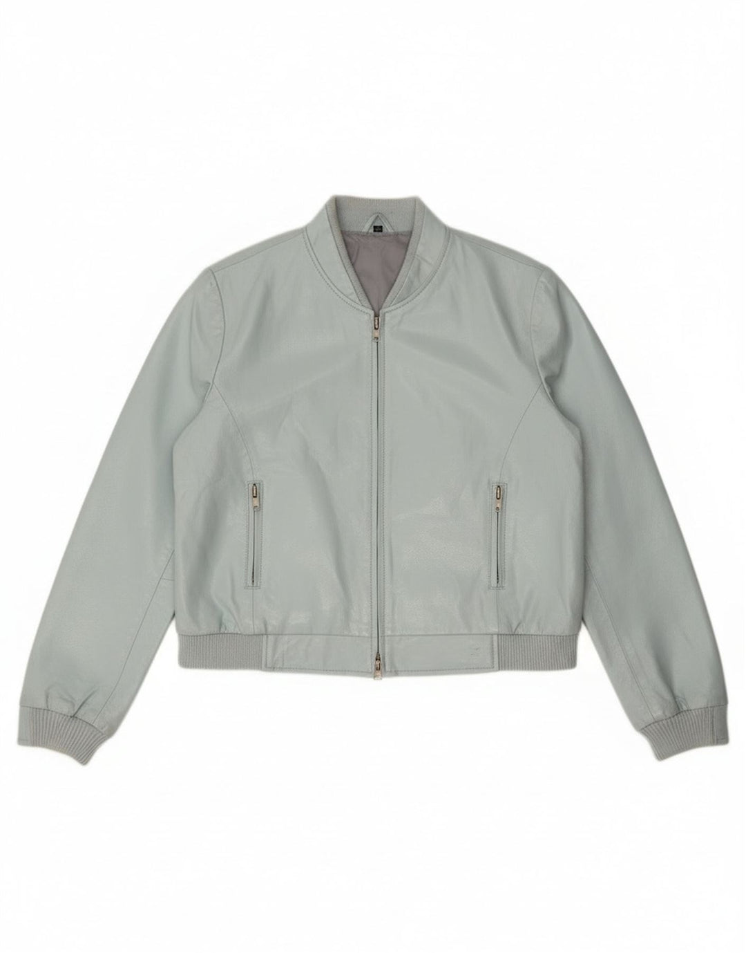 Vintage Damen Crop Kunstleder Bomberjacke IT 44 Mittelblau