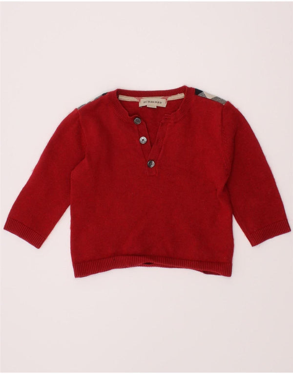 BURBERRY Baby-Jungen-Pullover mit Knopfkragen, 9–12 Monate, roter Farbblock