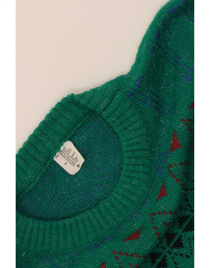 Vintage Herren Pullover mit Rundhalsausschnitt, mittelgrün, geometrisches Acryl