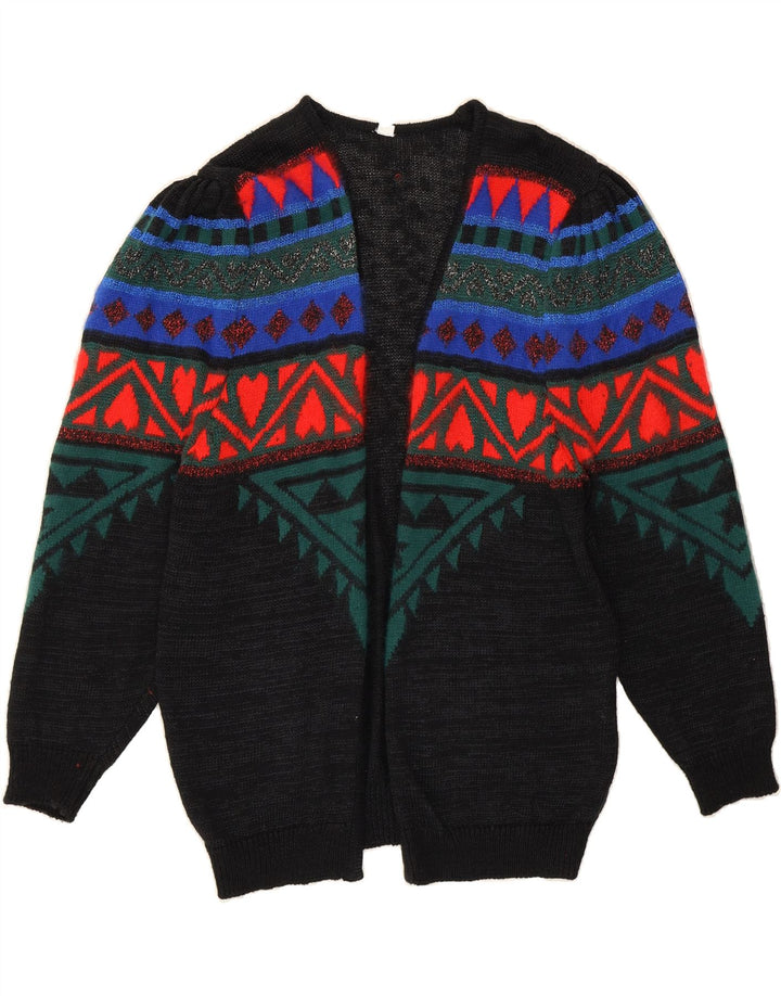 VINTAGE Womens Open Cardigan Sweater EU 42 Large Black Geometric Vintage Vintage and Second-Hand Vintage from Messina Hembry 