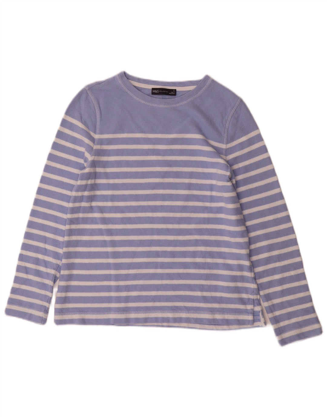 Marks & Spencer Damen Top Langarm UK 10 Small Blau gestreift Baumwolle