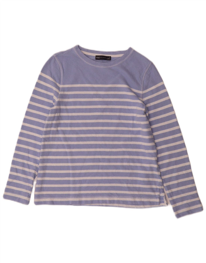 Marks & Spencer Damen Top Langarm UK 10 Small Blau gestreift Baumwolle