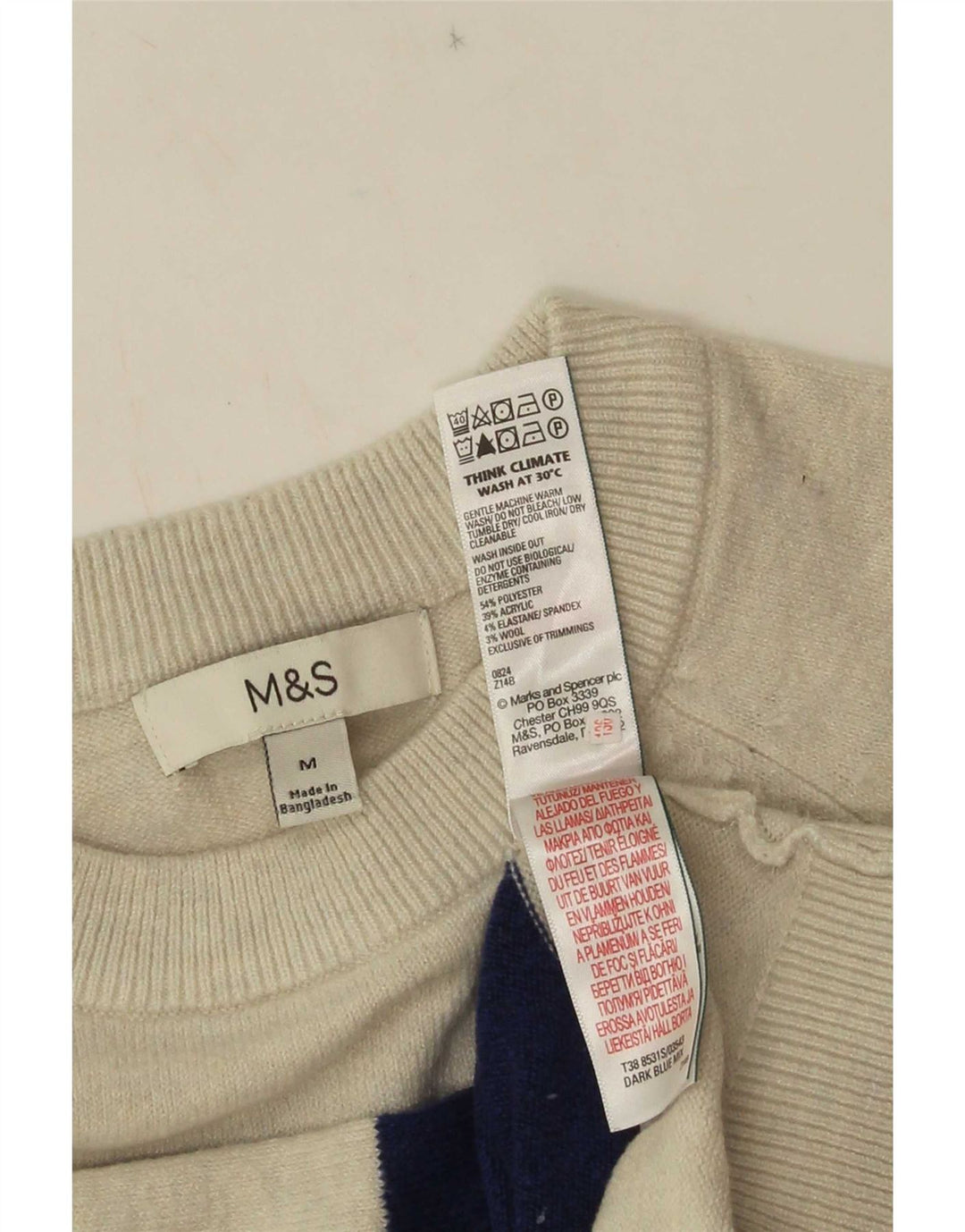 Marks & Spencer Damen Pullover mit Rundhalsausschnitt, UK 14, Mittelblau gestreift