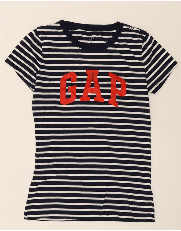 Gap Damen Grafik-T-Shirt-Oberteil UK 6 XS Marineblau gestreift aus Baumwolle
