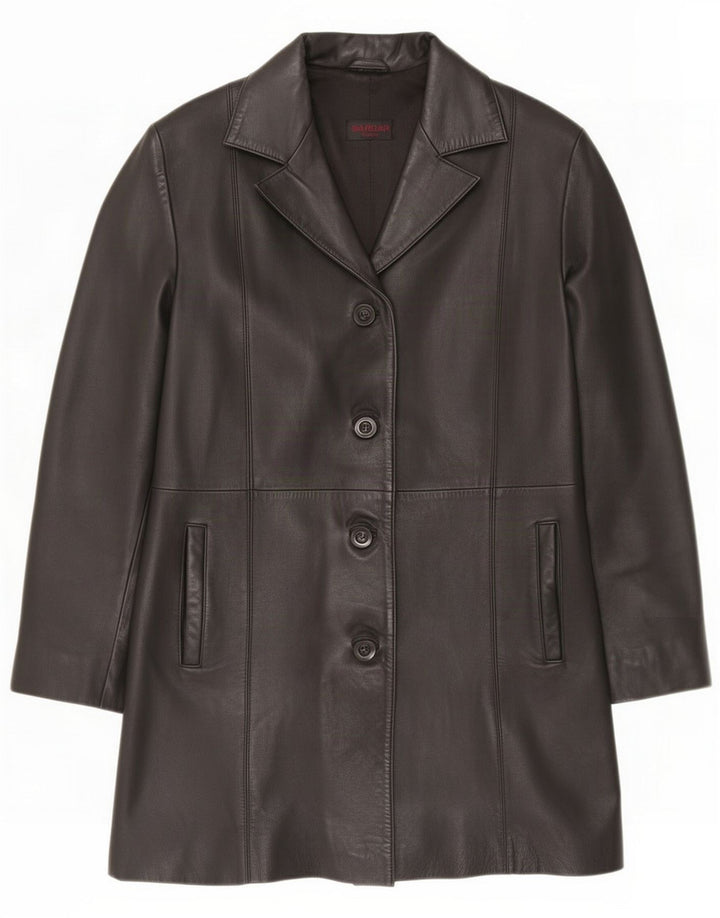 Sardar Damen 4-Knopf-Ledermantel UK 12 Mittelschwarz