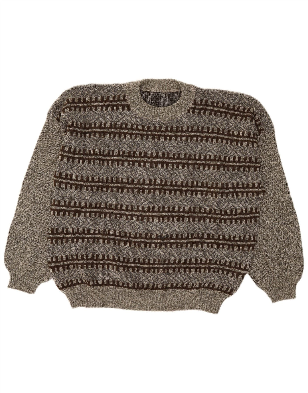 Vintage Herren Pullover mit Rundhalsausschnitt, groß, grau, geometrisch