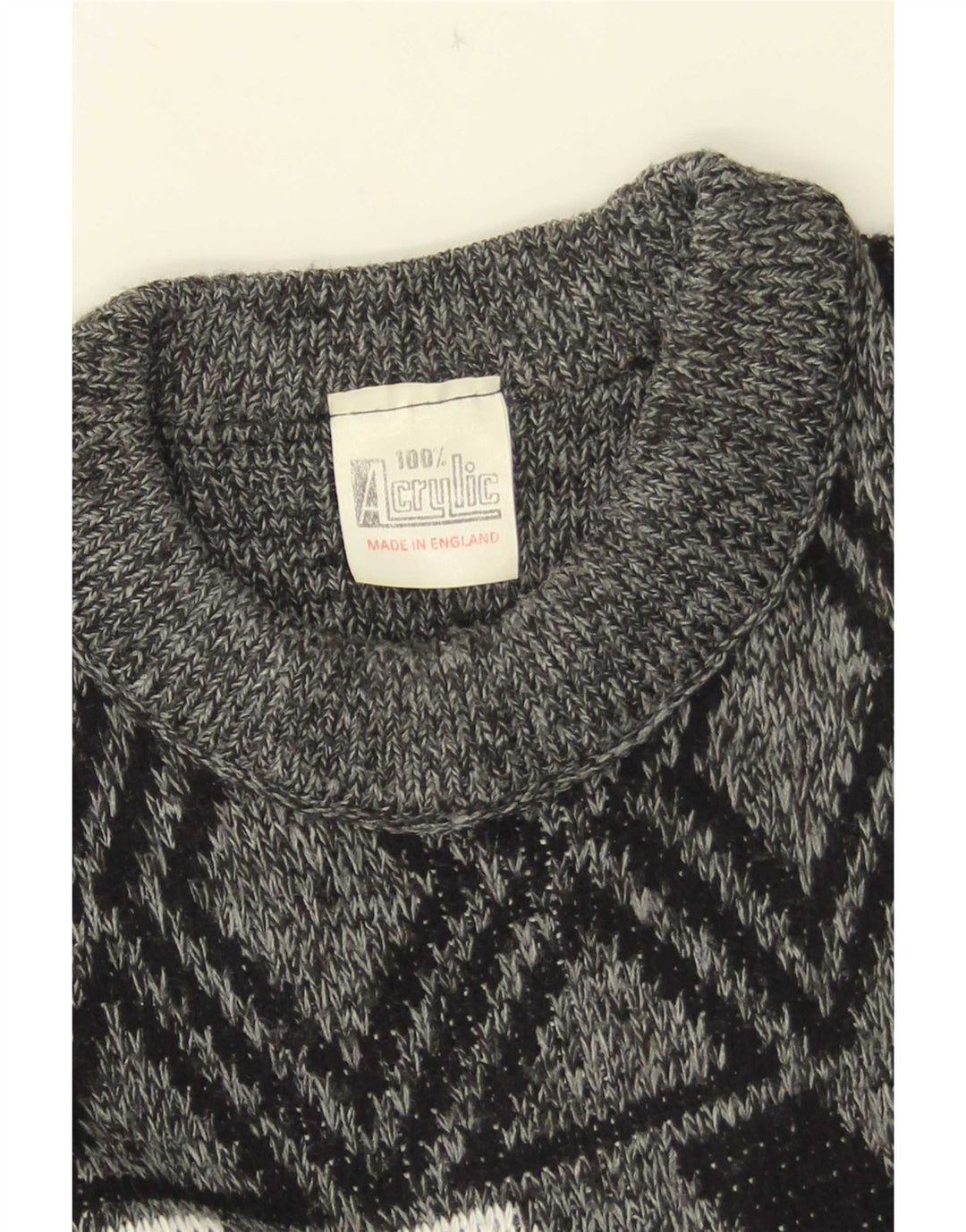 Vintage Herren Pullover mit Rundhalsausschnitt, Mittelgrau, geometrisches Acryl