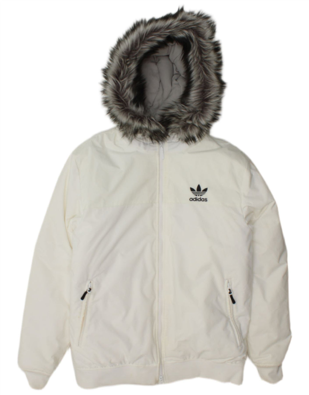 Adidas Herren Bomberjacke mit Kapuze, gepolstert, UK 38, mittelweißes Nylon