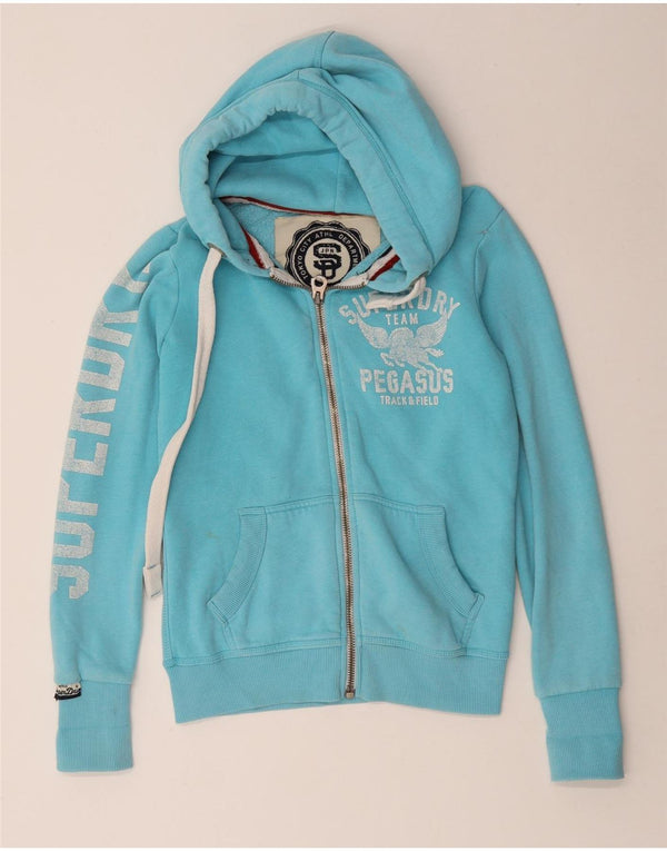 Superdry Damen Graphic Zip Hoodie Pullover UK 6 XS Blau Baumwolle