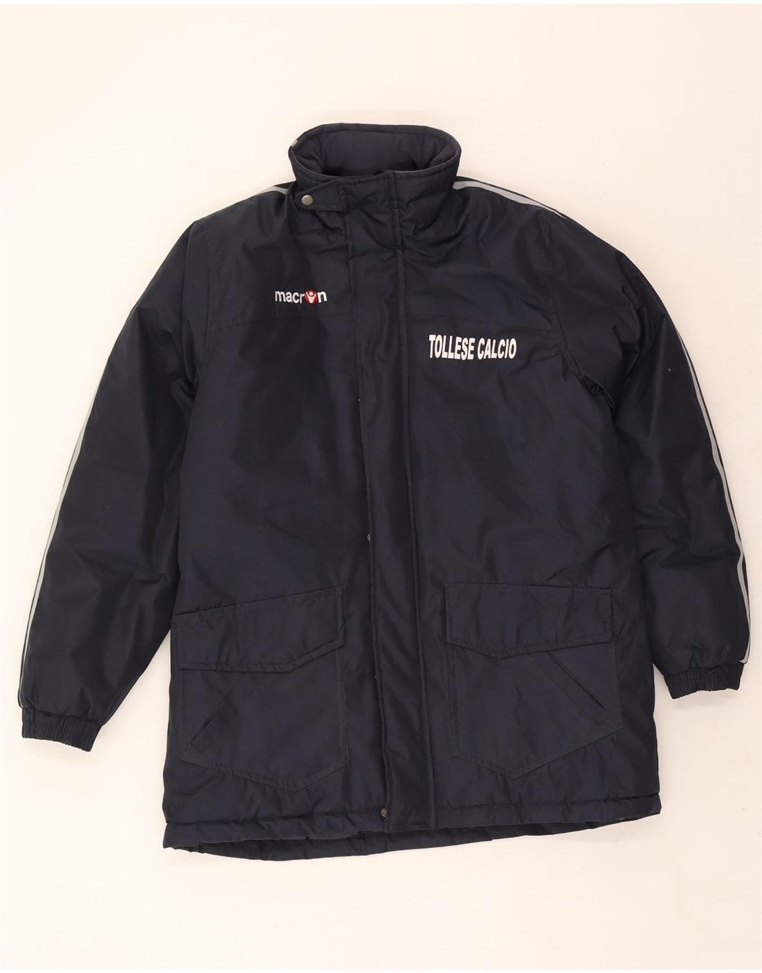 Macron Wattierte Herrenjacke mit grafischer Kapuze, UK 40, Größe L, Marineblau, Polyester