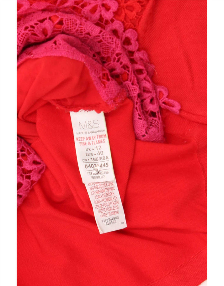 Marks & Spencer Damen-Spitzenblusenoberteil UK 12 Mittelrotes, geblümtes Polyester