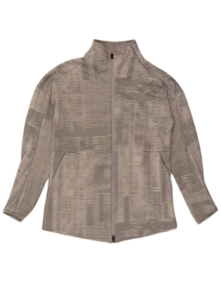 ADIDAS Damen Trainingsanzug Top Jacke UK 12/14 Mittelgrau gestreift Polyester