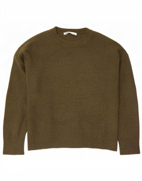 Zara Herren-Pullover mit Rundhalsausschnitt, XL, Khaki, Nylon