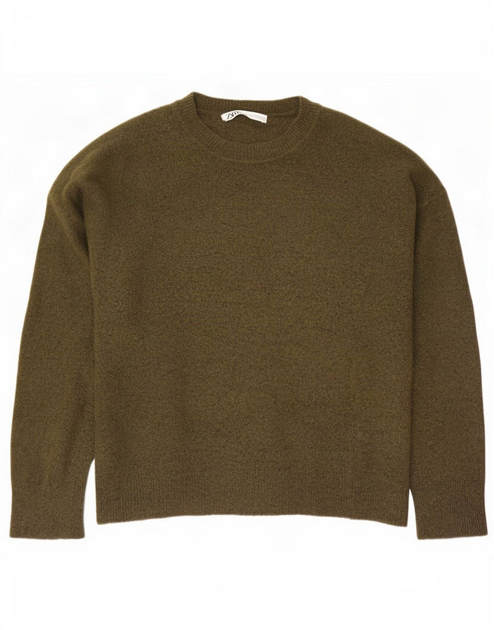 Zara Herren-Pullover mit Rundhalsausschnitt, XL, Khaki, Nylon
