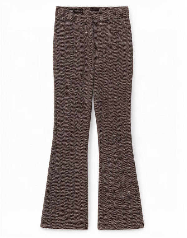 Zara Bootcut-Freizeithose für Damen, Größe S, W26, L29, graues Chevron-Polyester