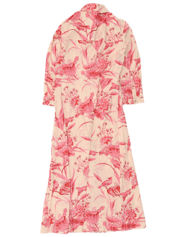 Zara Damen-Hemdkleid mit 3/4-Ärmeln, Gr. 14, Mittelrosa mit Blumenmuster