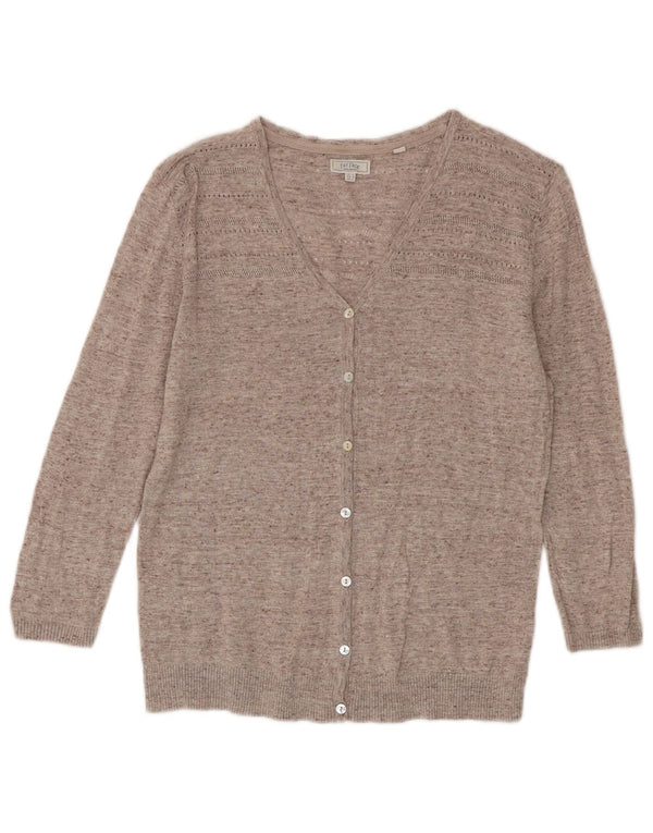Fat Face Damen-Strickjacke mit 3/4-Ärmeln, UK 6, XS, beige gefleckte Baumwolle