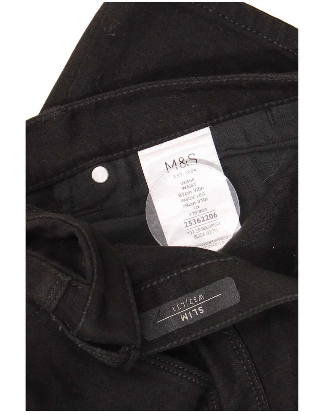 MARKS & SPENCER Herren Slim Jeans W32 L31 Schwarze Baumwolle