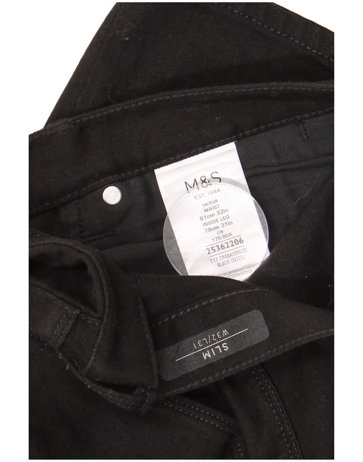 MARKS & SPENCER Herren Slim Jeans W32 L31 Schwarze Baumwolle