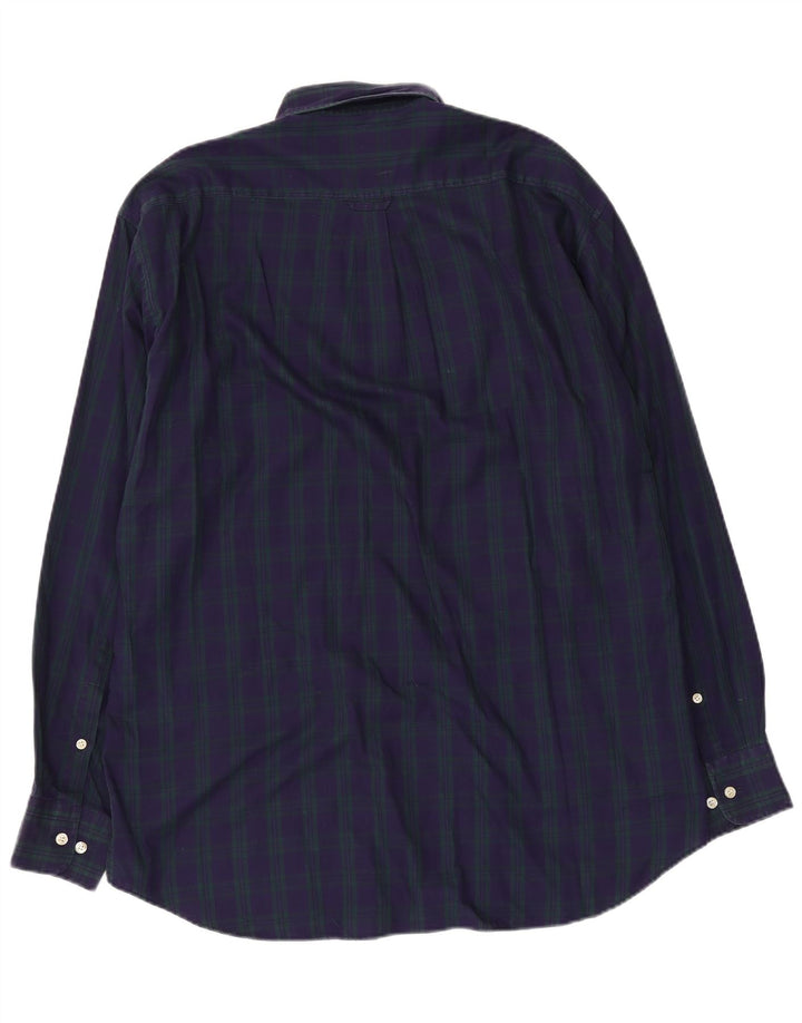 Trussardi Herren-Flanellhemd, Größe 41, groß, marineblau, kariert, Baumwolle