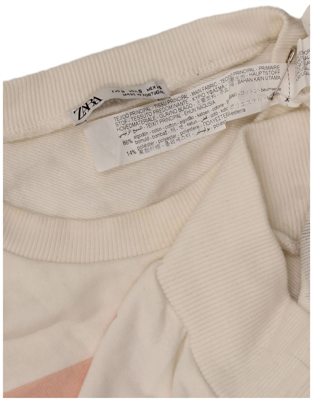 Zara Damen-Sweatshirt mit Grafik, übergroß, Größe S, Weiß, Baumwolle, UK 10