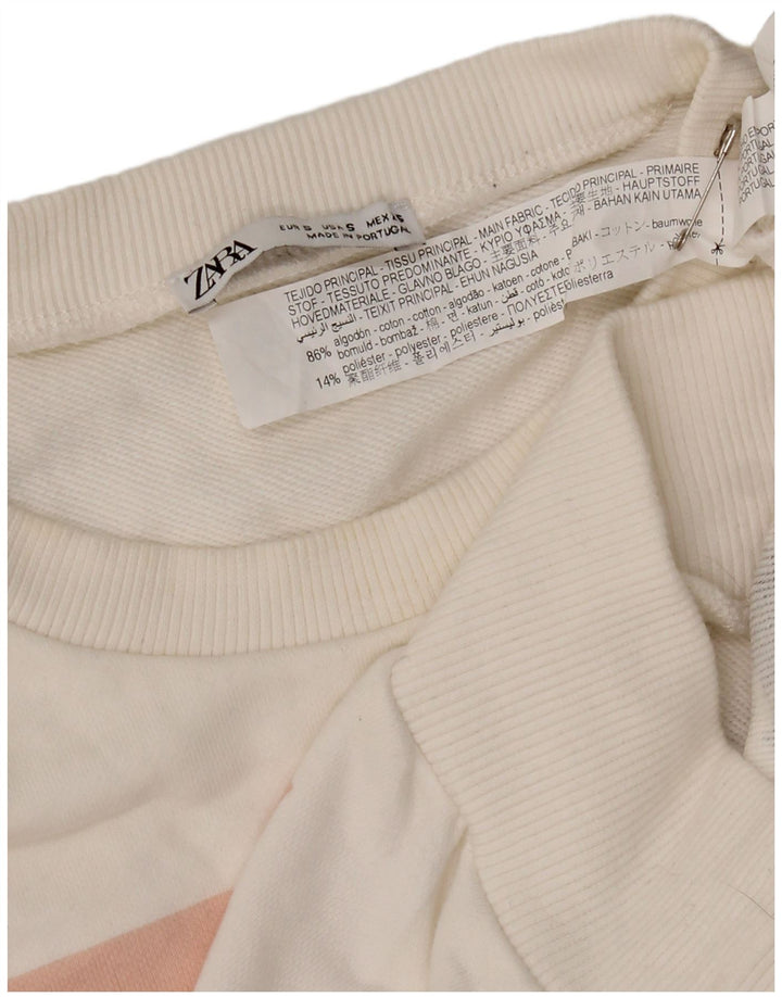 Zara Damen-Sweatshirt mit Grafik, übergroß, Größe S, Weiß, Baumwolle, UK 10