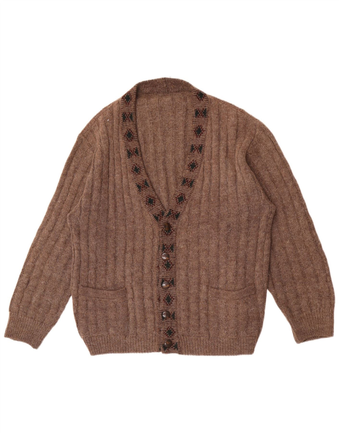 Vintage Herren Cardigan Pullover Groß Braun Geometrisch