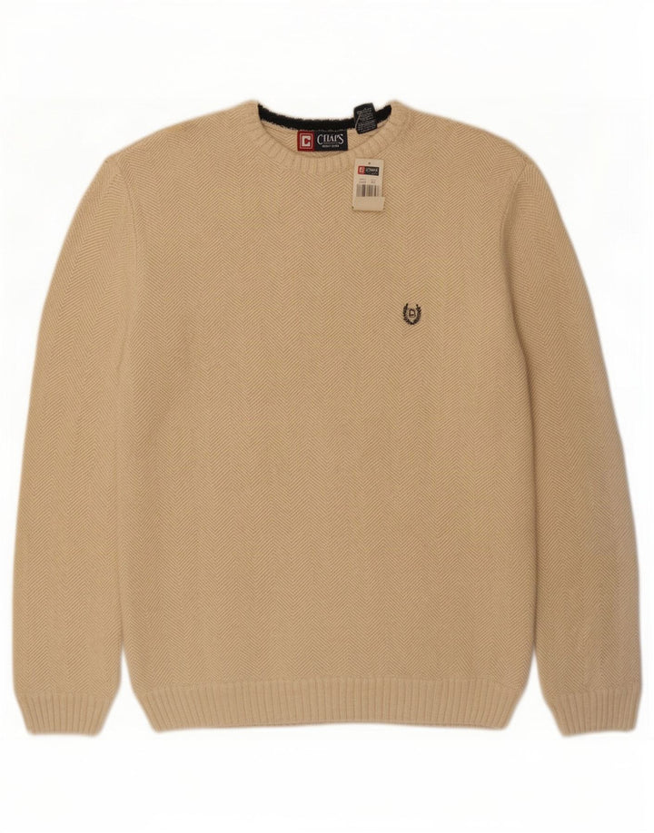 Chaps Herren-Pullover mit Rundhalsausschnitt, groß, beige Chevron-Baumwolle