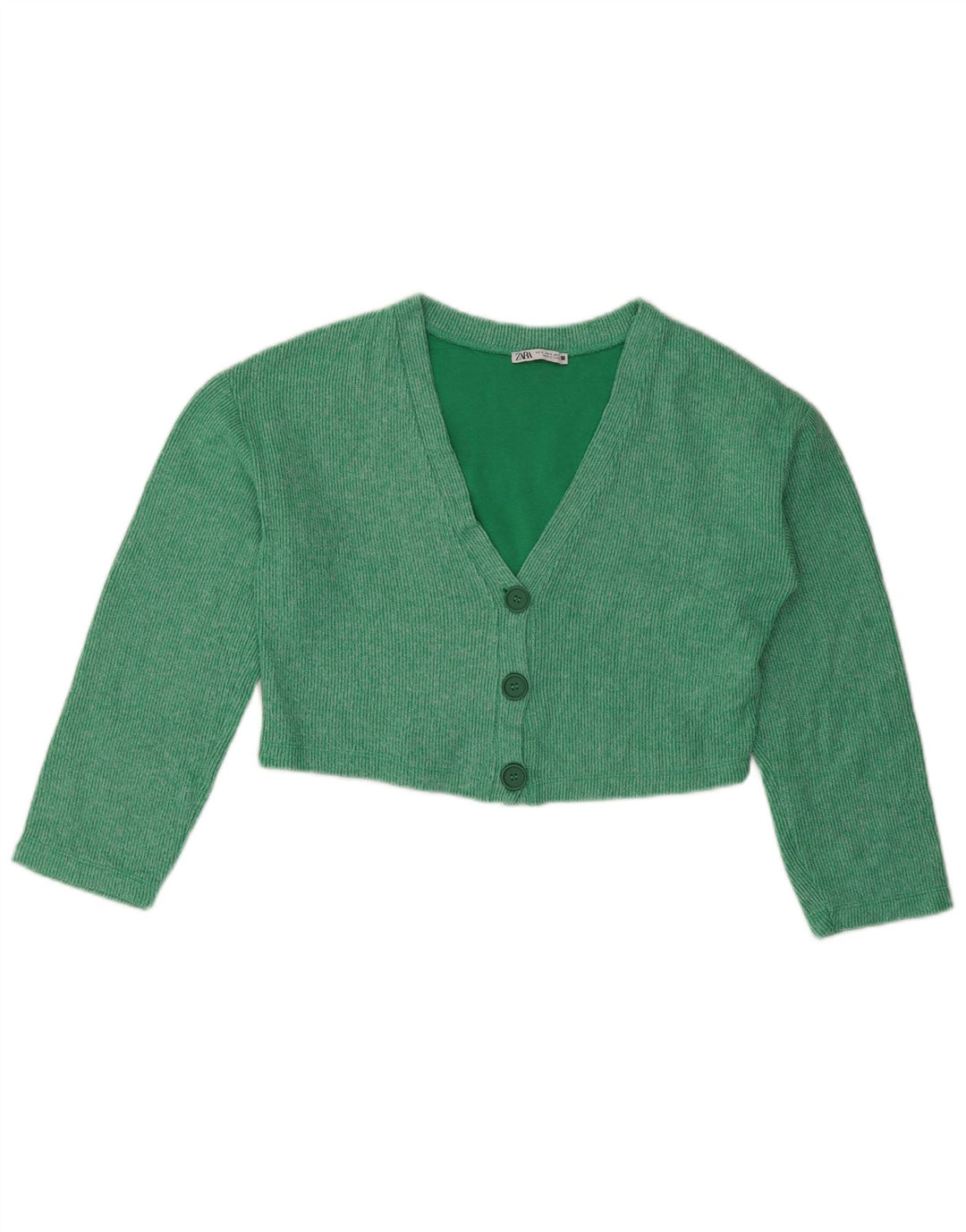 ZARA Damen-Strickjacke, übergroß, bauchfrei, Gr. 10, Größe S, Grün, Baumwolle