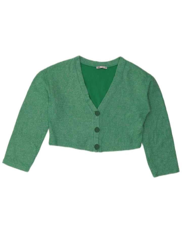 ZARA Damen-Strickjacke, übergroß, bauchfrei, Gr. 10, Größe S, Grün, Baumwolle