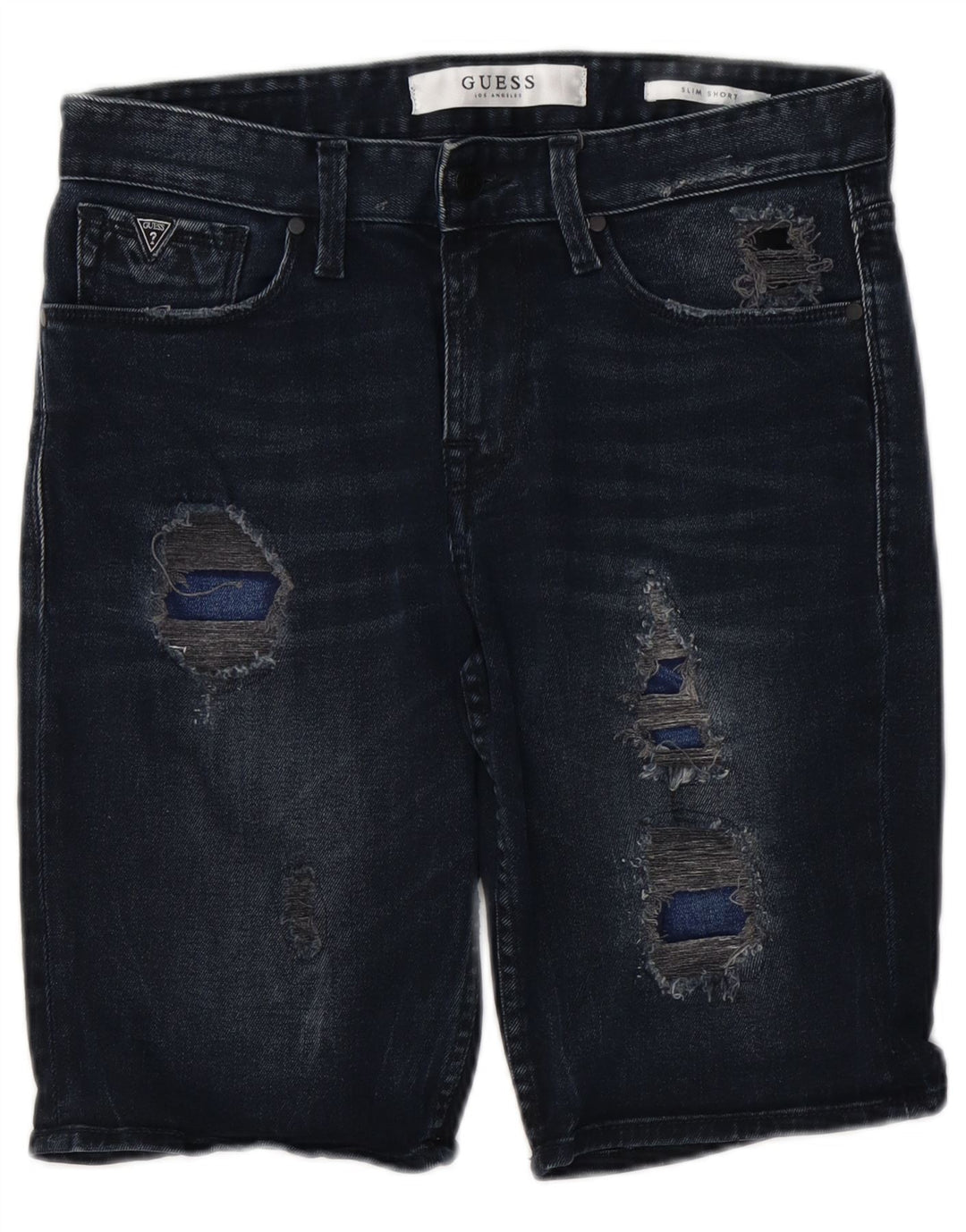 GUESS Herren Slim Distressed Denim Shorts W30 Medium Navy Blue Cotton